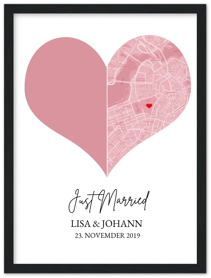 "Just Married" - Personalisiertes Fotoposter mit Stadtkarte & Koordinaten, Geschenk Hochzeit, Valentin - Digitale Datei