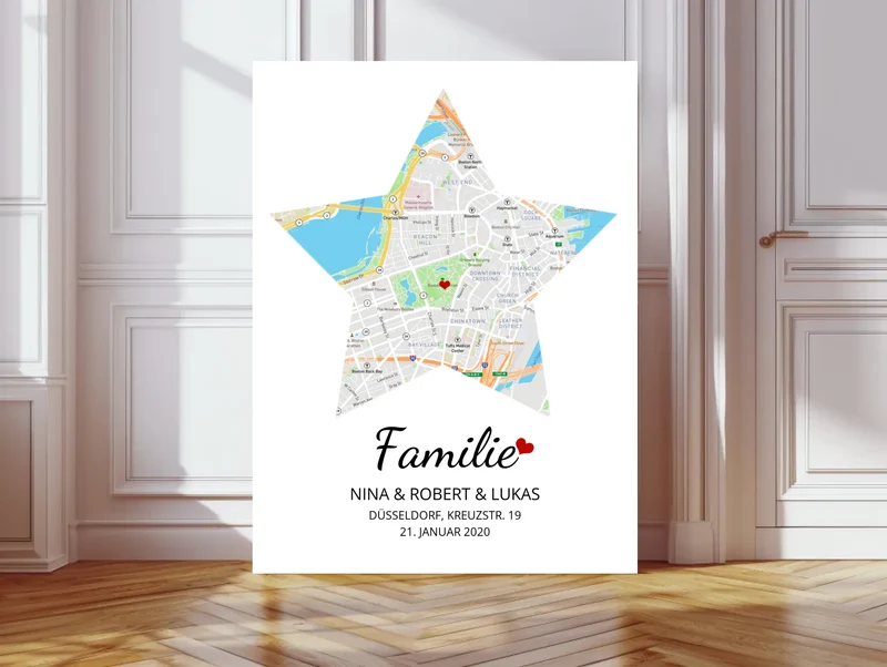 "Familie" Poster - Stern Stadtkarte & Koordinatenposter - Geschenkidee