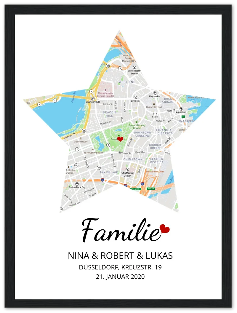 "Familie" Poster - Stern Stadtkarte & Koordinatenposter - Geschenkidee