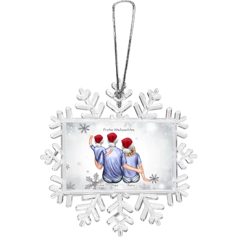 Weihnachtsbaum Schmuck Ornament Schneeflocke Familie mit Baby und Kind personalisiert. Baumschmuck, Baumanhänger. Geschenkanhänger