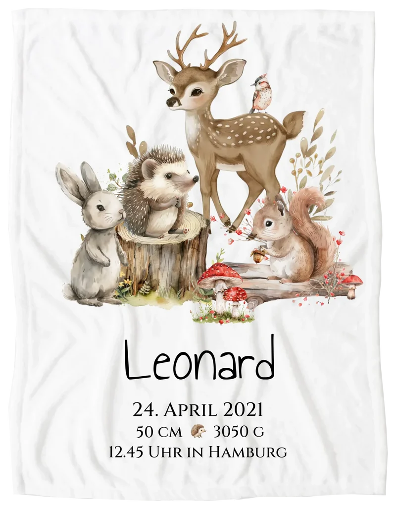 Personalisiertes Kinderposter Geschenk zur Geburt und Taufe | Waldtiere
