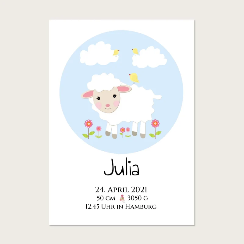 Personalisiertes Schäfchen-Kinderposter mit Geburtsdaten