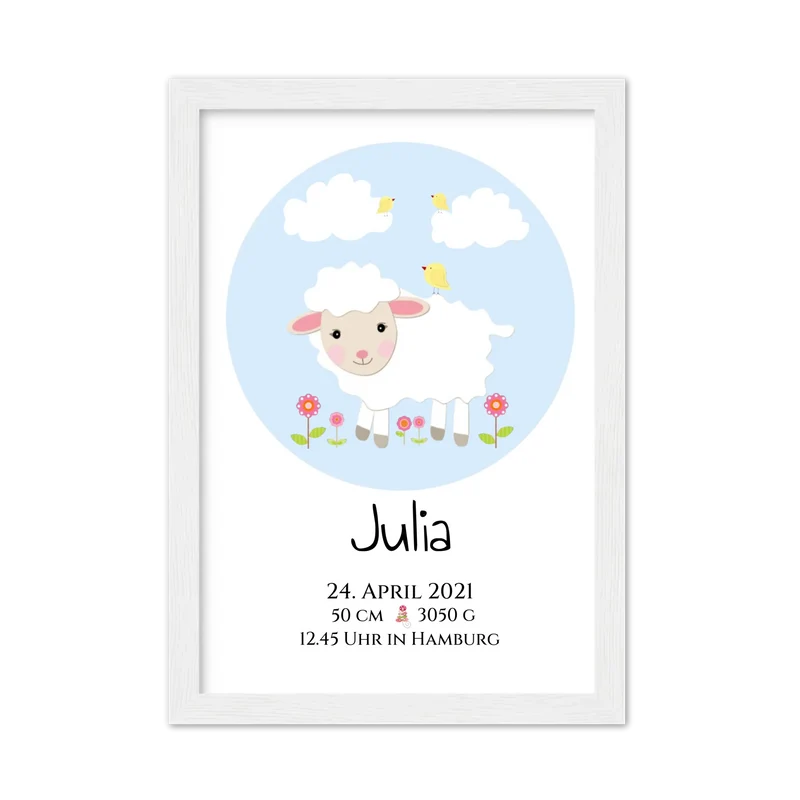 Personalisiertes Schäfchen-Kinderposter mit Geburtsdaten