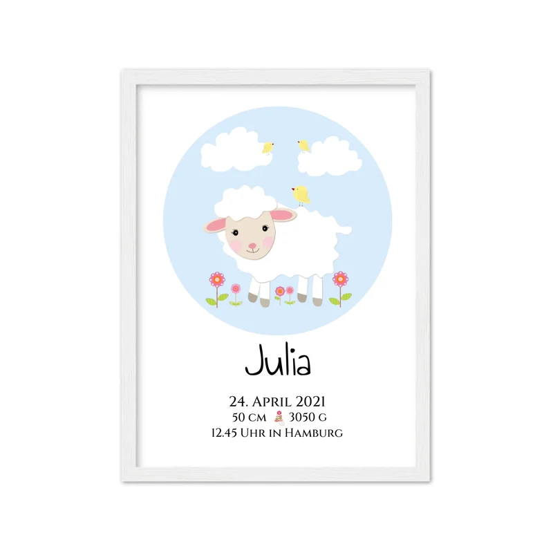 Personalisiertes Schäfchen-Kinderposter mit Geburtsdaten