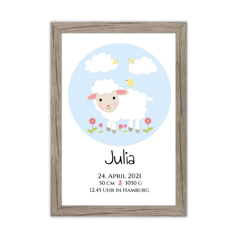 Personalisiertes Schäfchen-Kinderposter mit Geburtsdaten