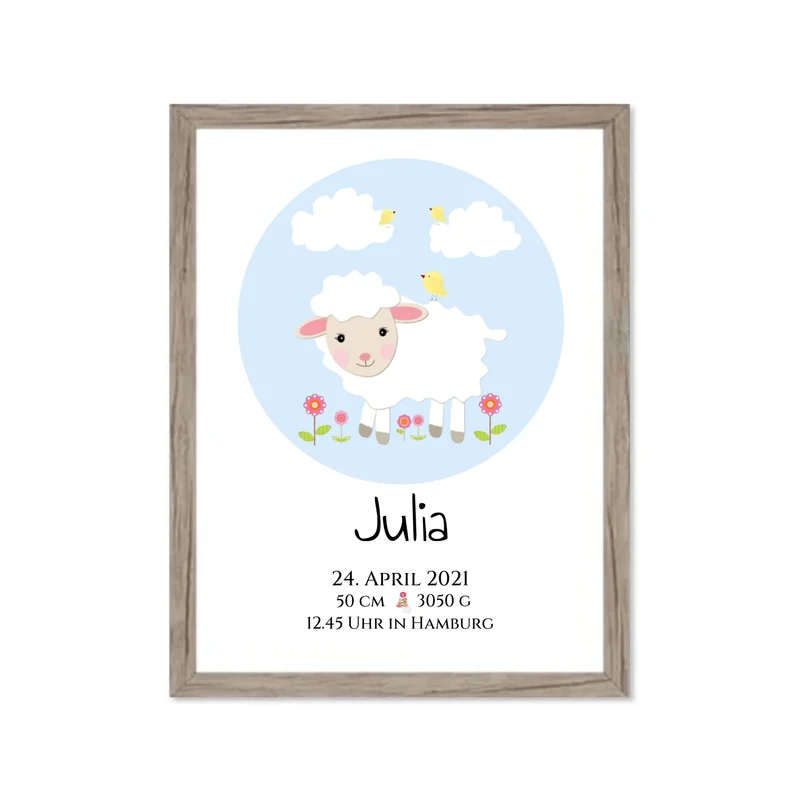 Personalisiertes Schäfchen-Kinderposter mit Geburtsdaten