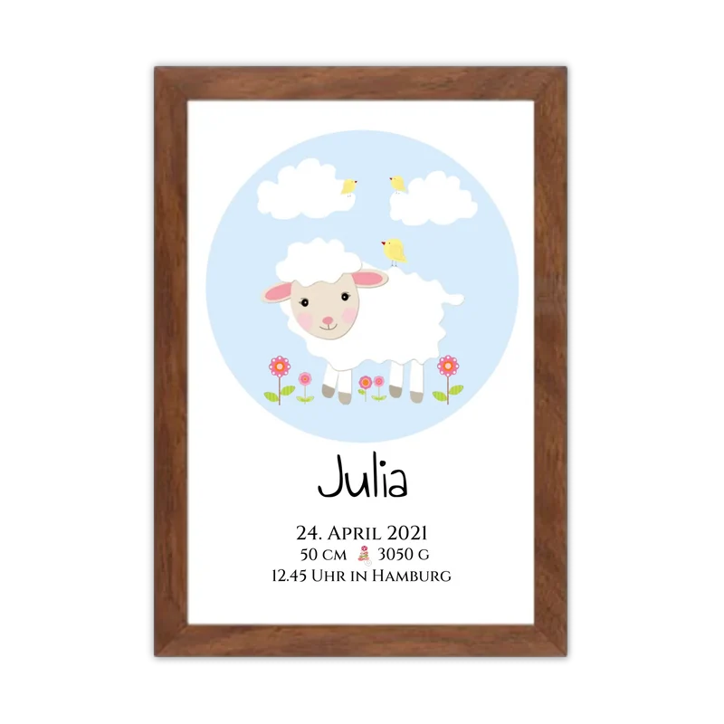 Personalisiertes Schäfchen-Kinderposter mit Geburtsdaten