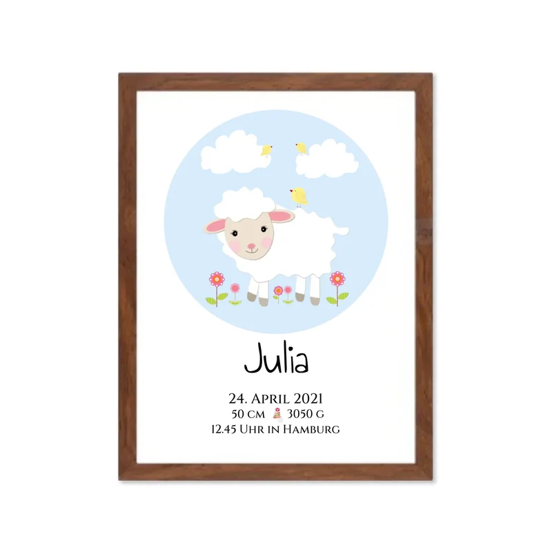 Personalisiertes Schäfchen-Kinderposter mit Geburtsdaten