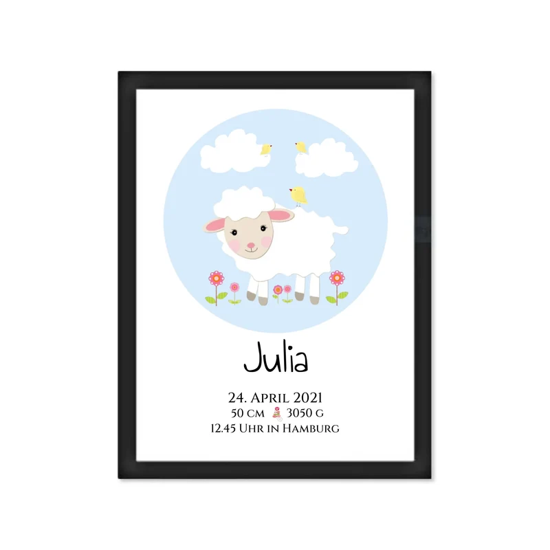 Personalisiertes Schäfchen-Kinderposter mit Geburtsdaten