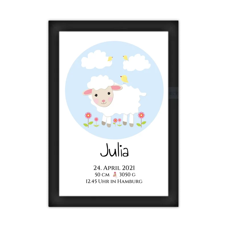 Personalisiertes Schäfchen-Kinderposter mit Geburtsdaten