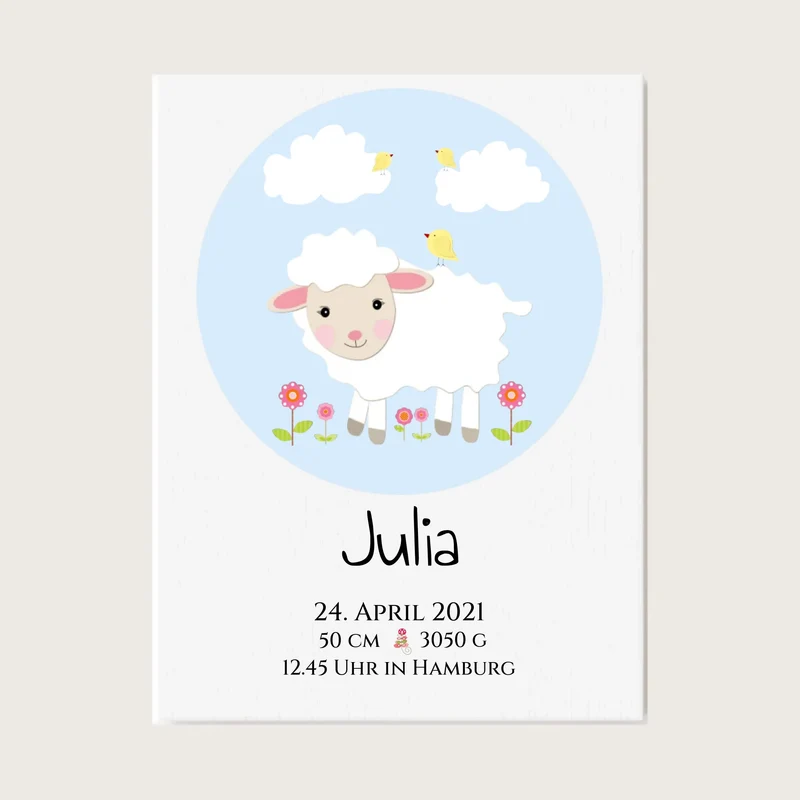 Personalisiertes Schäfchen-Kinderposter mit Geburtsdaten