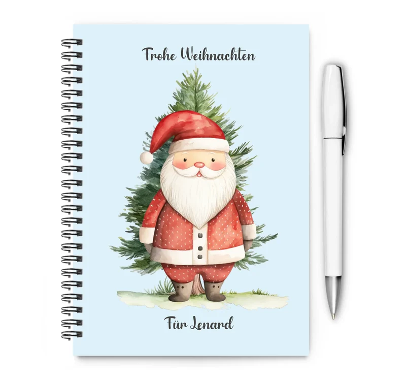 Collegeblock / Notizheft Kinder Weihnachtsgeschenk personalisiert, Hausaufgabenheft Weihnachtsmann