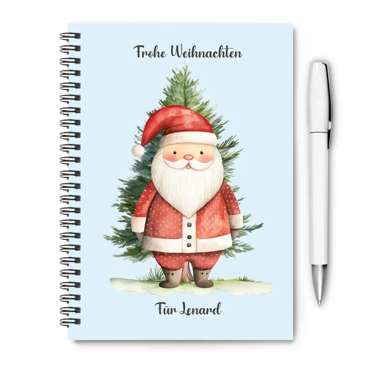 Collegeblock / Notizheft Kinder Weihnachtsgeschenk personalisiert, Hausaufgabenheft Weihnachtsmann