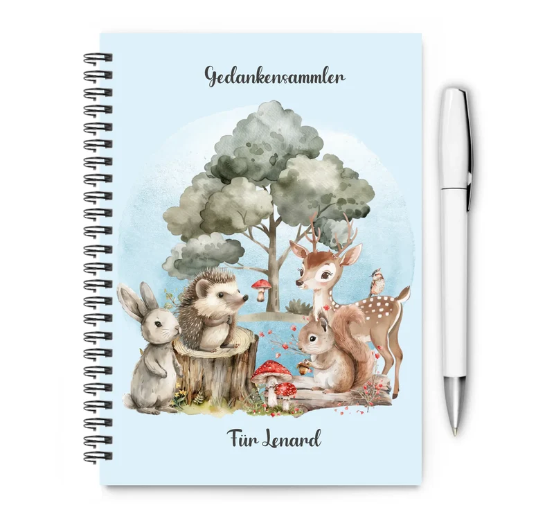 Personalisierter Collegeblock / Notizheft Hausaufgabenheft Waldtiere