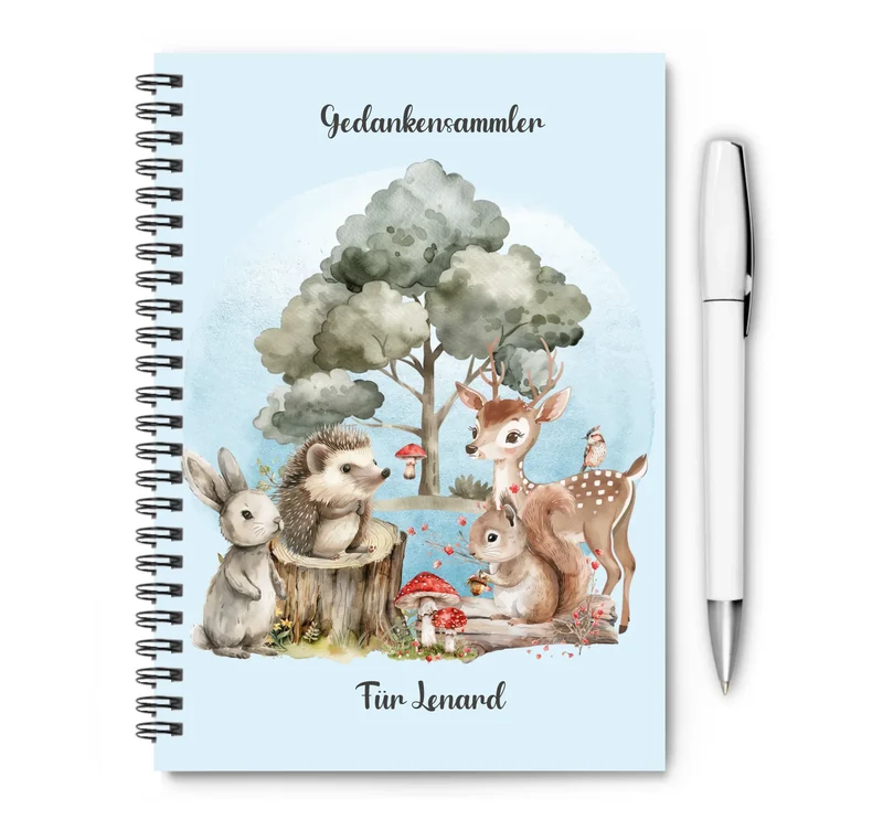 Personalisierter Collegeblock / Notizheft Hausaufgabenheft Waldtiere