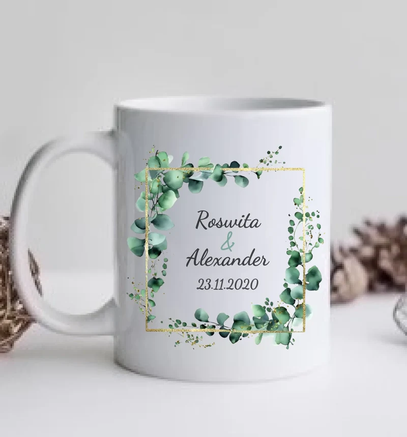 Personalisierte Hochzeitsgeschenk Tasse Eukalyptus Brautpaar, Ehepaar - Geschenk Hochzeit 3