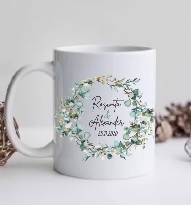 Personalisierte Hochzeitsgeschenk Tasse Eukalyptus Brautpaar, Ehepaar - Geschenk Hochzeit 2