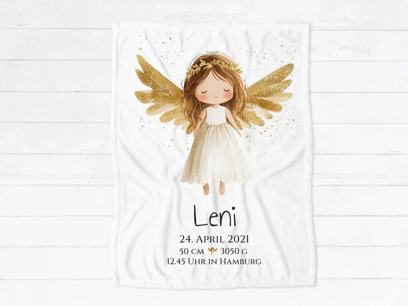 Personalisierte Schutzengel-Kuscheldecke als Geburtsgeschenk & Taufgeschenk