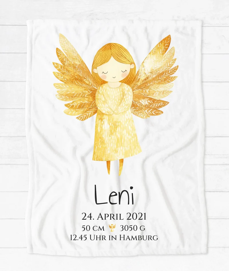 Schutzengel Babydecke personalisiert – Taufgeschenk & Geburtsgeschenk mit Namen