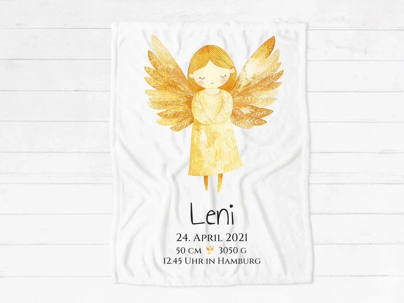 Schutzengel Babydecke personalisiert – Taufgeschenk & Geburtsgeschenk mit Namen