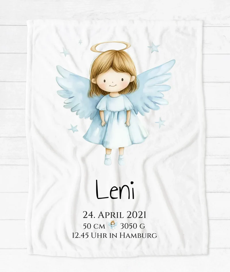 Schutzengel Kuscheldecke personalisiert – Geburtsgeschenk & Taufgeschenk mit Namen