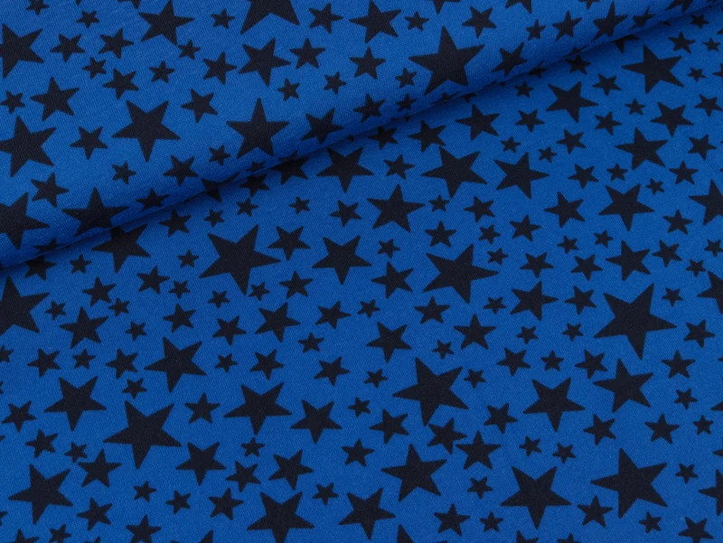 Reststück 24cm - Baumwolljersey Unregelmäßige Sterne tiefblau auf Royalblau