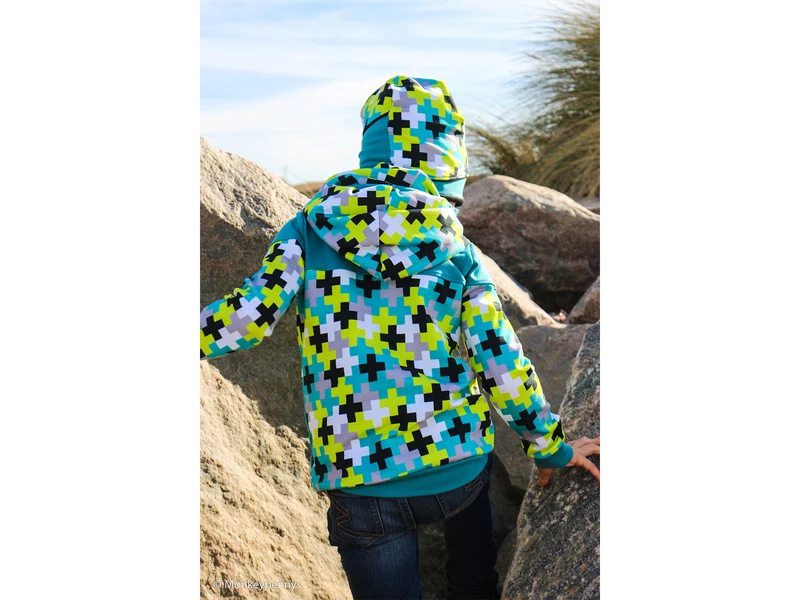 Reststück 29cm - Baumwollsweat Crazy Shapes Pluszeichen kiwi-türkis by Lycklig Design