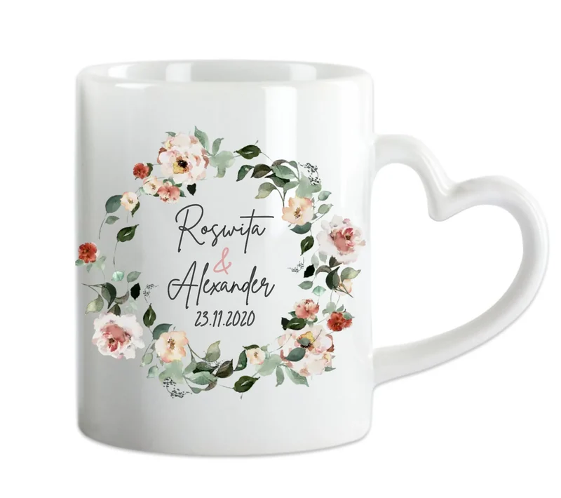 Personalisierte Hochzeitsgeschenk Tasse Blumenkranz Brautpaar, Ehepaar - Idee Hochzeit