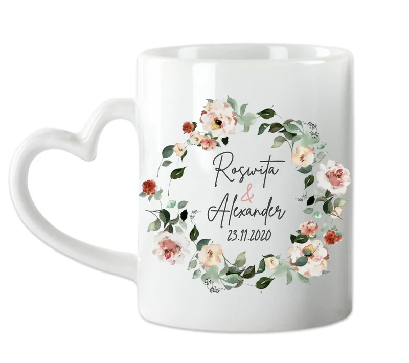 Personalisierte Hochzeitsgeschenk Tasse Blumenkranz Brautpaar, Ehepaar - Idee Hochzeit