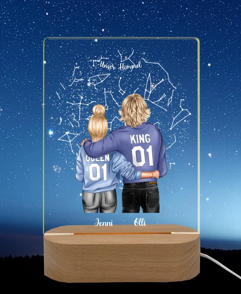 Personalisiertes LED Nachtlicht Sternenkarte - Partnerin / Partner Geschenk Geburtstag, Valentinstag, Weihnachtsgeschenk