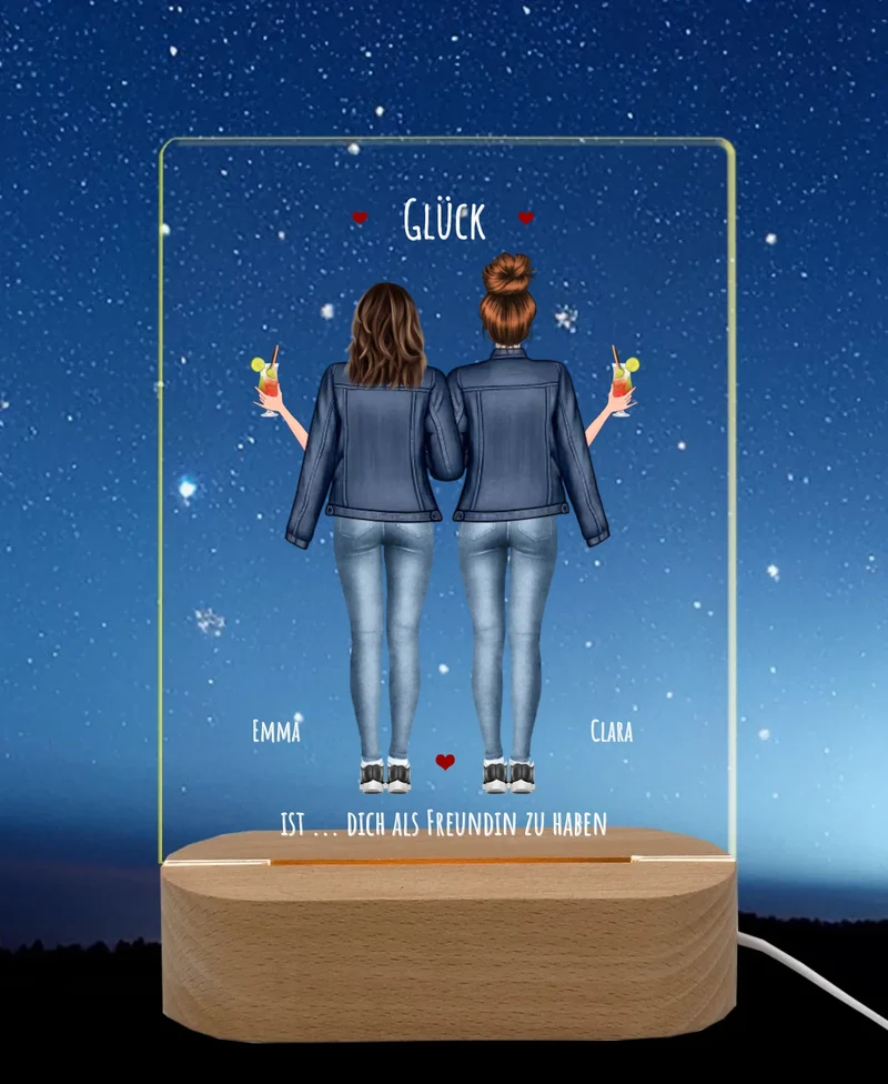 Personalisiertes LED Nachtlicht Beste Freundin Geschenk - Glück ist dich als Freundin zu haben