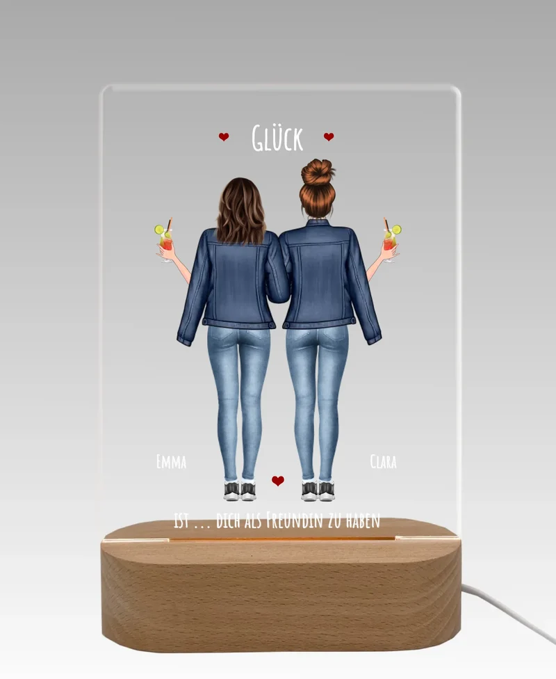 Personalisiertes LED Nachtlicht Beste Freundin Geschenk - Glück ist dich als Freundin zu haben