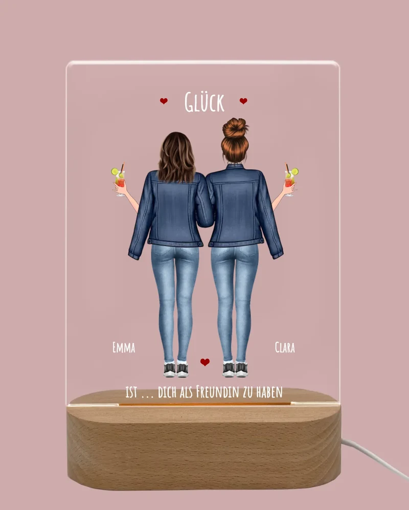 Personalisiertes LED Nachtlicht Beste Freundin Geschenk - Glück ist dich als Freundin zu haben