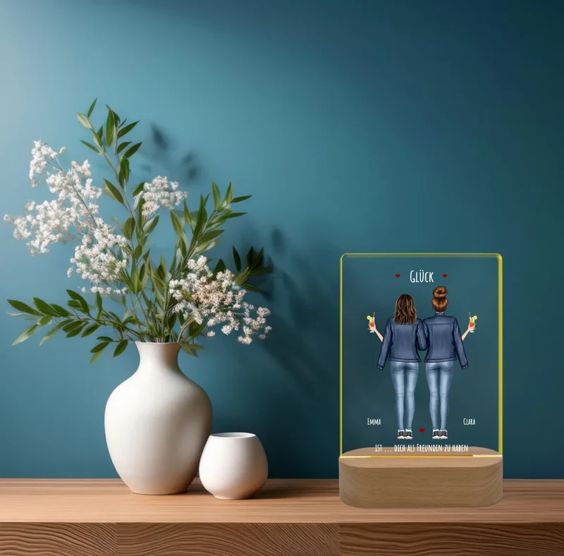 Personalisiertes LED Nachtlicht Beste Freundin Geschenk - Glück ist dich als Freundin zu haben