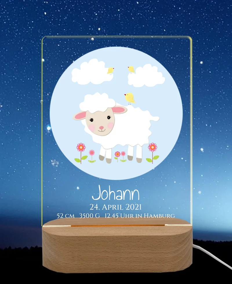 Personalisiertes LED Nachtlicht für Babys zur Gebut & Taufe - Kinderzimmer Deko