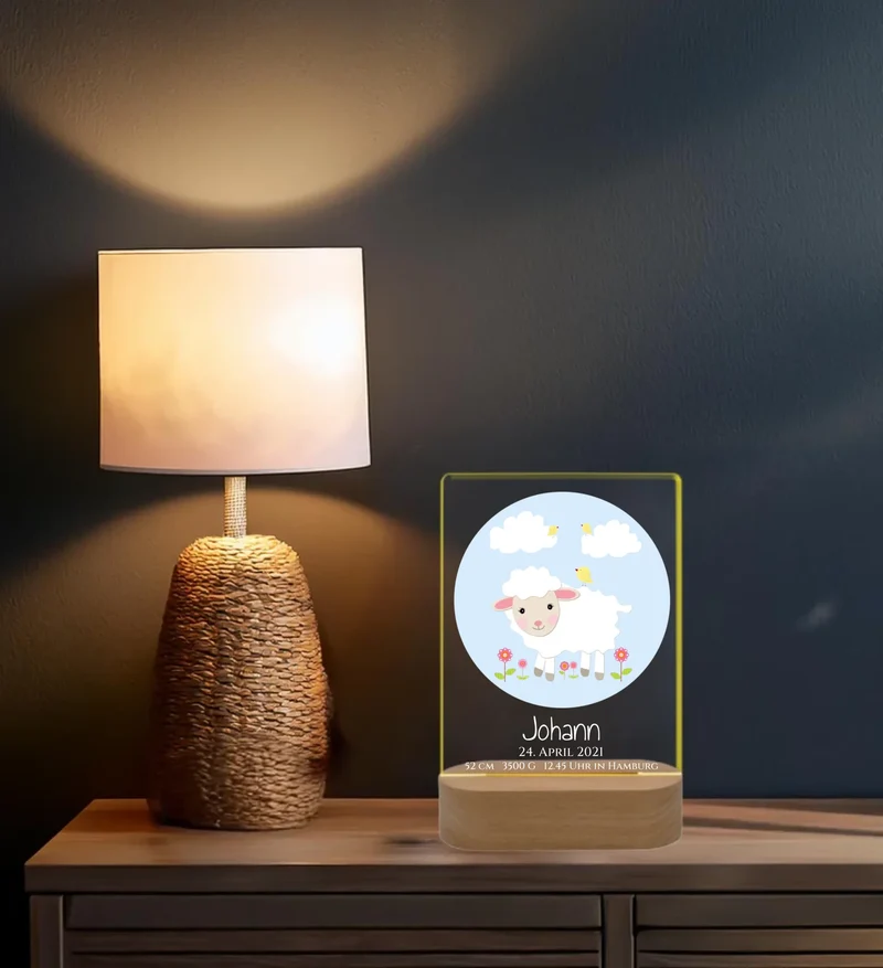 Personalisiertes LED Nachtlicht für Babys zur Gebut & Taufe - Kinderzimmer Deko
