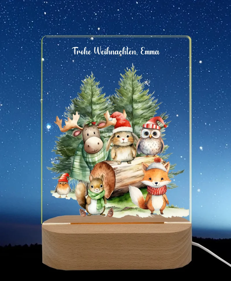 Personalisiertes LED Nachtlicht für Kinder - Frohe Weihnachten - Weihnacht Tiere