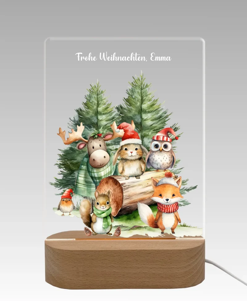 Personalisiertes LED Nachtlicht für Kinder - Frohe Weihnachten - Weihnacht Tiere