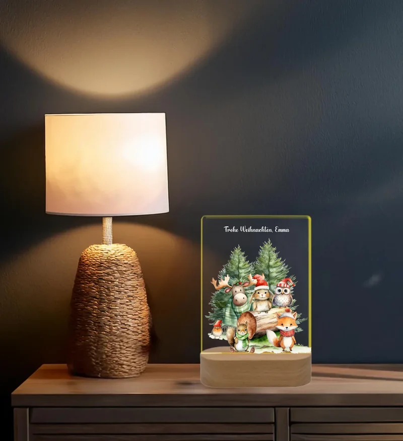 Personalisiertes LED Nachtlicht für Kinder - Frohe Weihnachten - Weihnacht Tiere