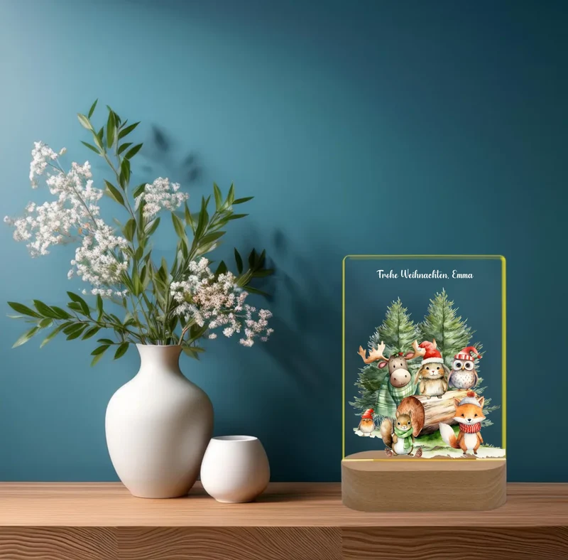 Personalisiertes LED Nachtlicht für Kinder - Frohe Weihnachten - Weihnacht Tiere