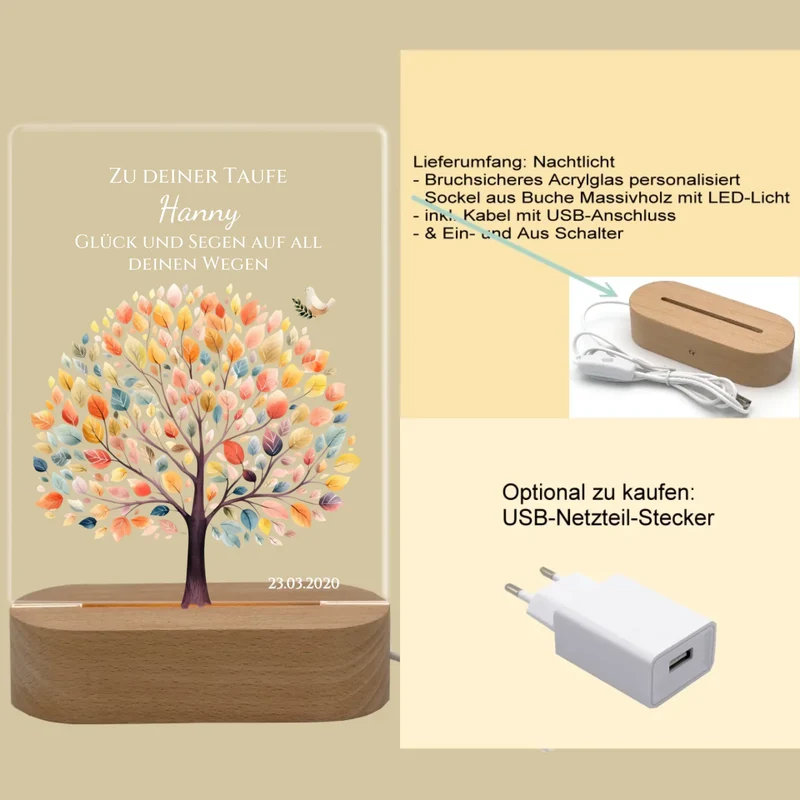Zur Taufe Taufgeschenk / Geburtsgeschenk - Personalisiertes Baby & Kinder - LED Nachtlicht Lebensbaum 2