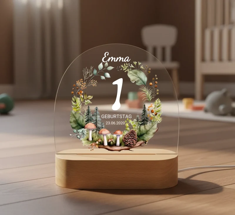 Geburtstagsgeschenk 1. Geburtstag mit Name - Personalisiertes LED Nachtlicht für Babys & Kinder