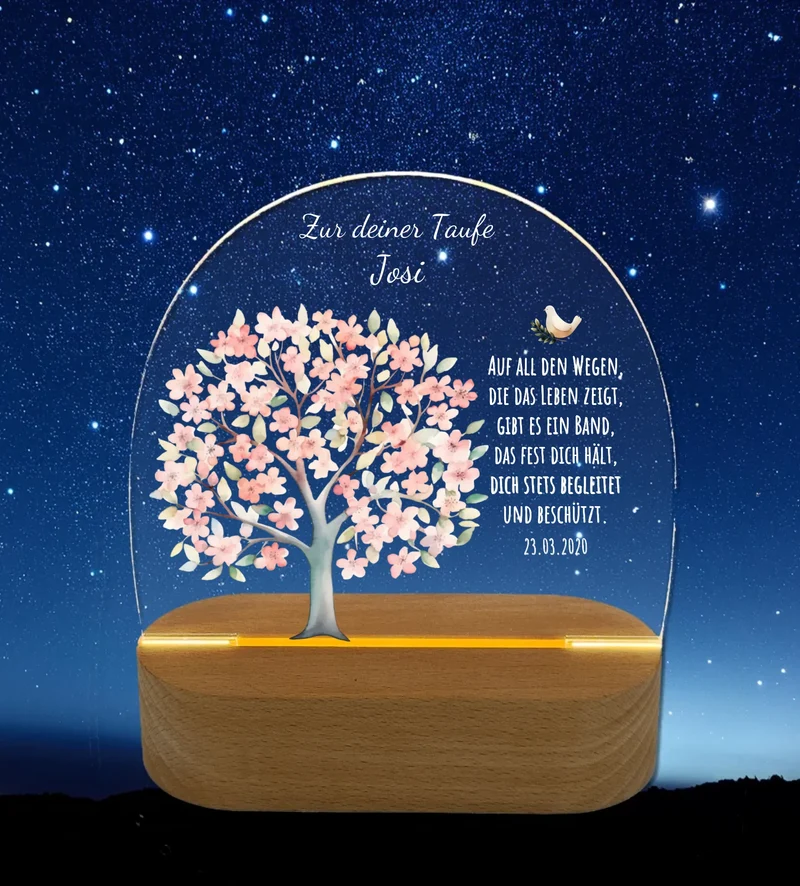 Zur Taufe - Taufgeschenk & Geburtsgeschenk Lebensbaum mit Name und Spruch - Personalisiertes LED Nachtlicht für Babys & Kinder