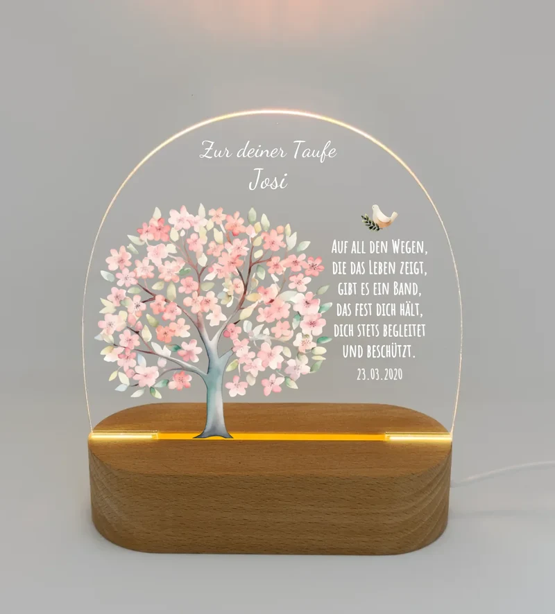 Zur Taufe - Taufgeschenk & Geburtsgeschenk Lebensbaum mit Name und Spruch - Personalisiertes LED Nachtlicht für Babys & Kinder