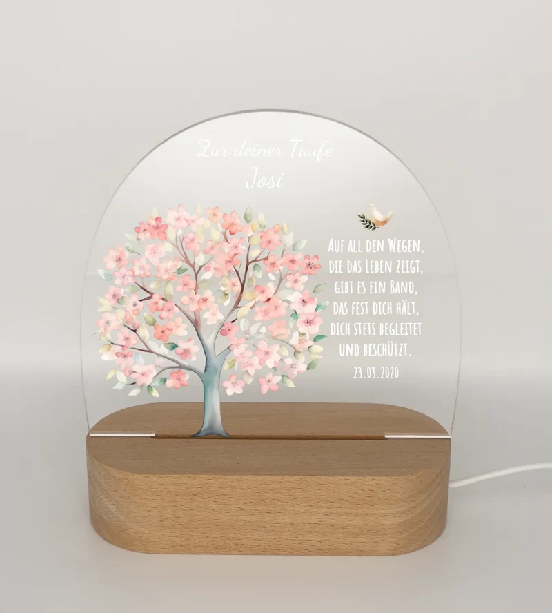 Zur Taufe - Taufgeschenk & Geburtsgeschenk Lebensbaum mit Name und Spruch - Personalisiertes LED Nachtlicht für Babys & Kinder