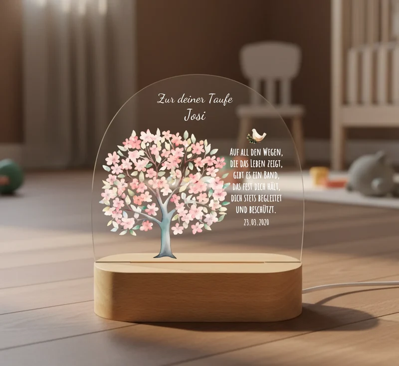 Zur Taufe - Taufgeschenk & Geburtsgeschenk Lebensbaum mit Name und Spruch - Personalisiertes LED Nachtlicht für Babys & Kinder