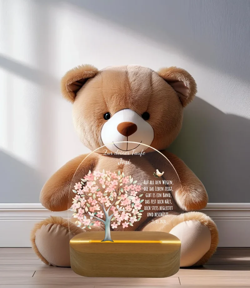 Zur Taufe - Taufgeschenk & Geburtsgeschenk Lebensbaum mit Name und Spruch - Personalisiertes LED Nachtlicht für Babys & Kinder