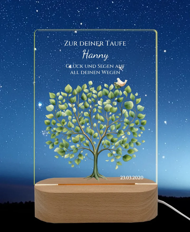 Zur Taufe Taufgeschenk / Geburtsgeschenk - Personalisiertes Baby & Kinder - LED Nachtlicht Lebensbaum