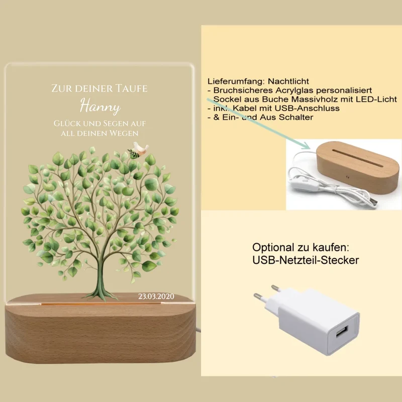 Zur Taufe Taufgeschenk / Geburtsgeschenk - Personalisiertes Baby & Kinder - LED Nachtlicht Lebensbaum