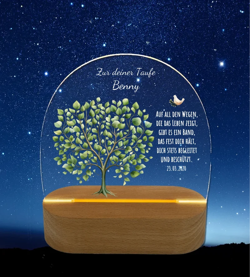 Zur Taufe - Taufgeschenk Lebensbaum Mädchen / Junge - Personalisiertes LED Nachtlicht für Babys & Kinder- Geschenk Geburt